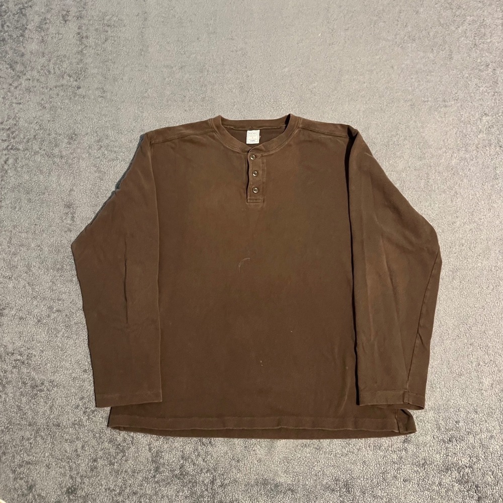 Vintage Y2K Old Navy Grunge Skater Brown Long Sleeve Henley Shirt Large Cotton